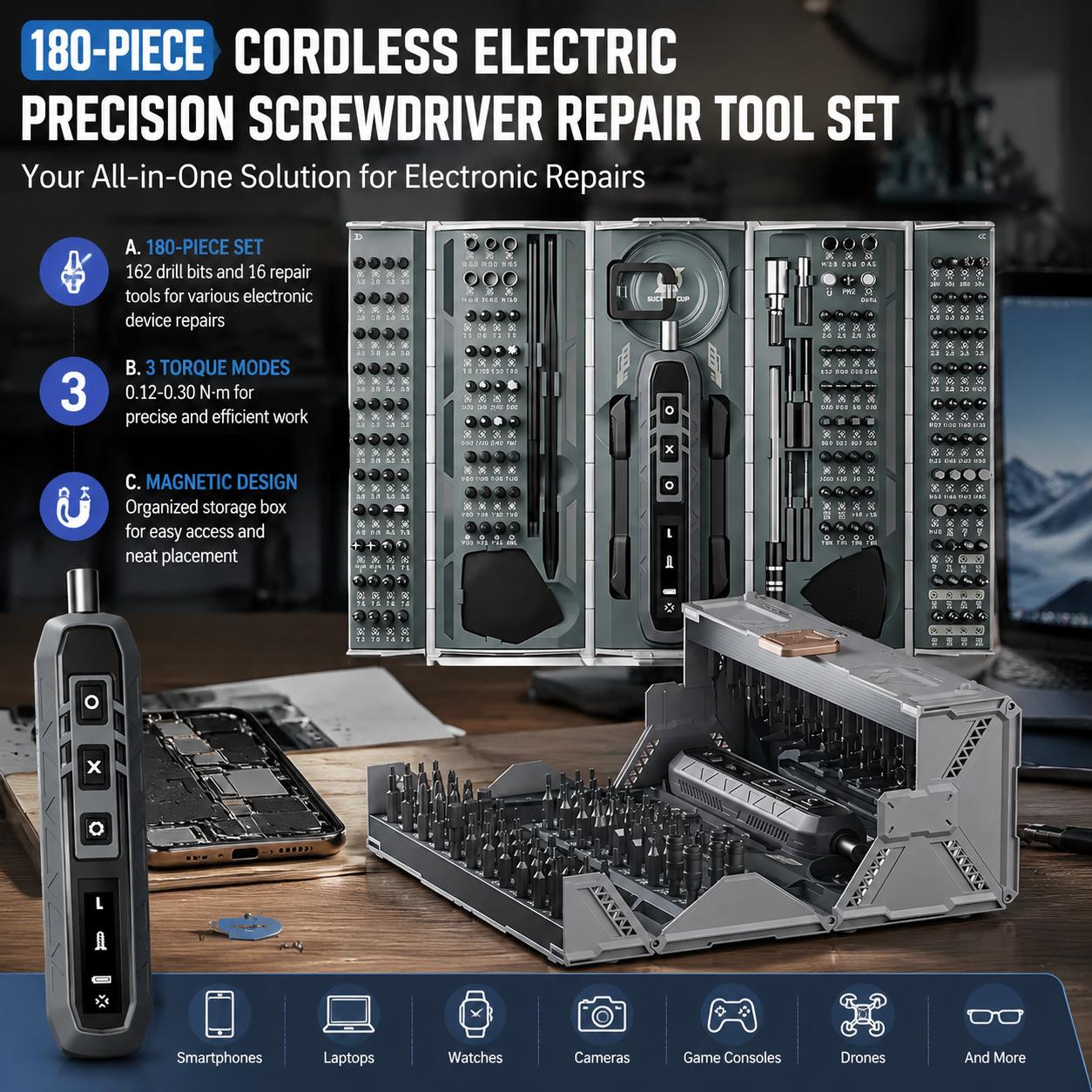 Diy Electronics Workshop - Electric Screwdriver Set 180 in 1