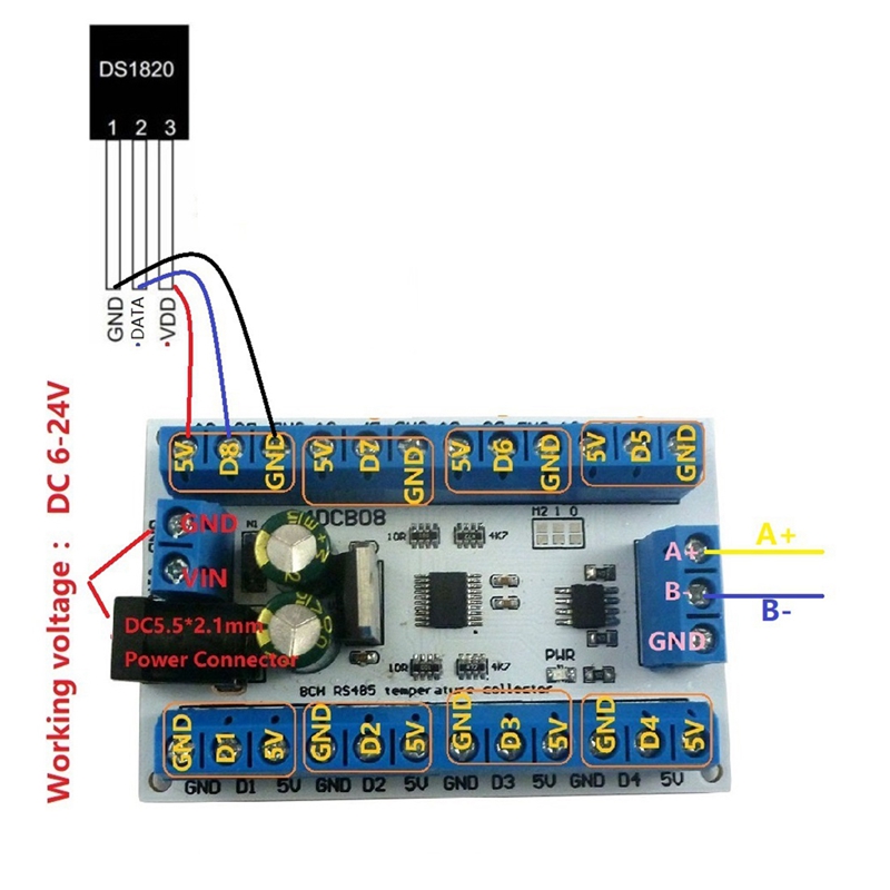 ELETECHSUP 8Ch Ds18b20 Rs485 M - Ds18B20 Temperature Sensor 评论和价格