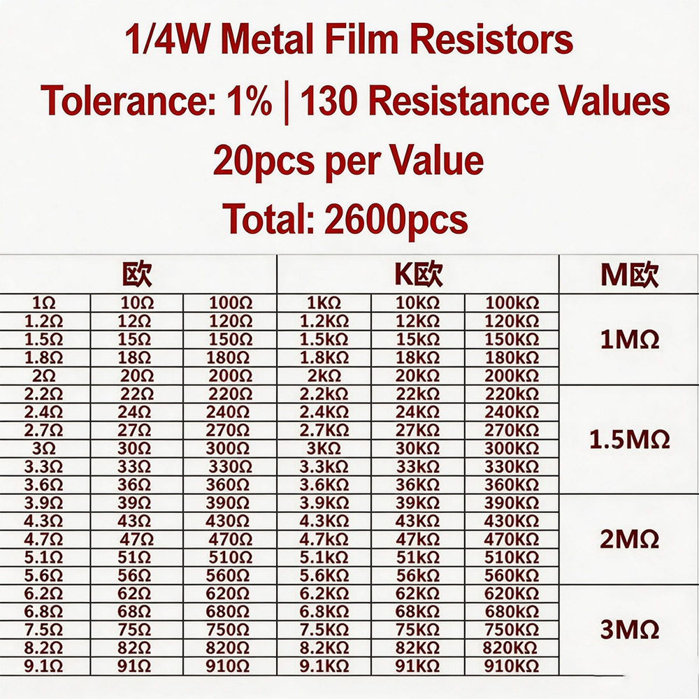 2600pcs Metal Film Resistors A - Diy Electronics Com 评论和价格